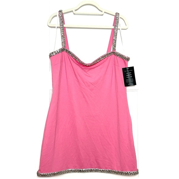 NWT RETROFETE Hand Stitched Crystal Embellished Square Neck Mini Slip Dress XXL - Picture 5 of 11